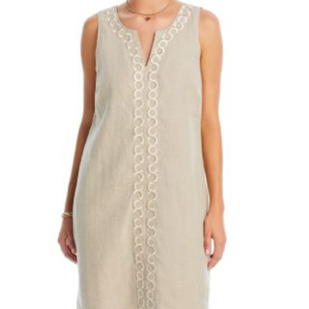 Geo Embroidered Linen Shift Dress